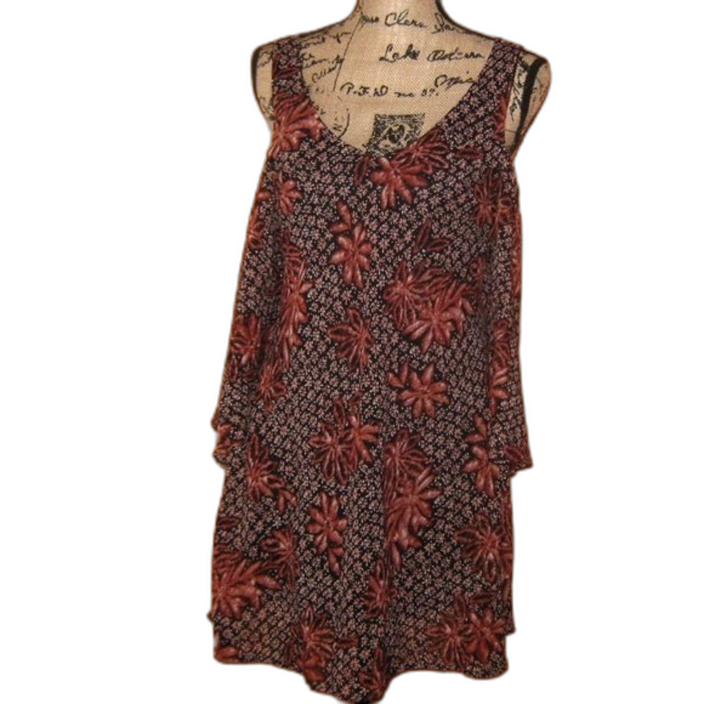 Heart Soul Medium Brown Floral Print Midi Dress NWT
